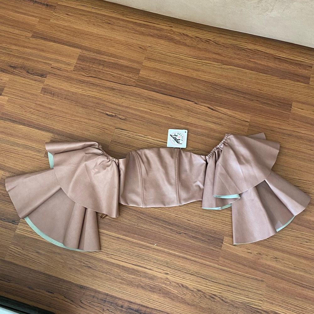 Faux leather off the shoulder ruffle top